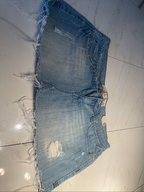 Vanilla Star Light Blue Distressed Denim Mini Skirt